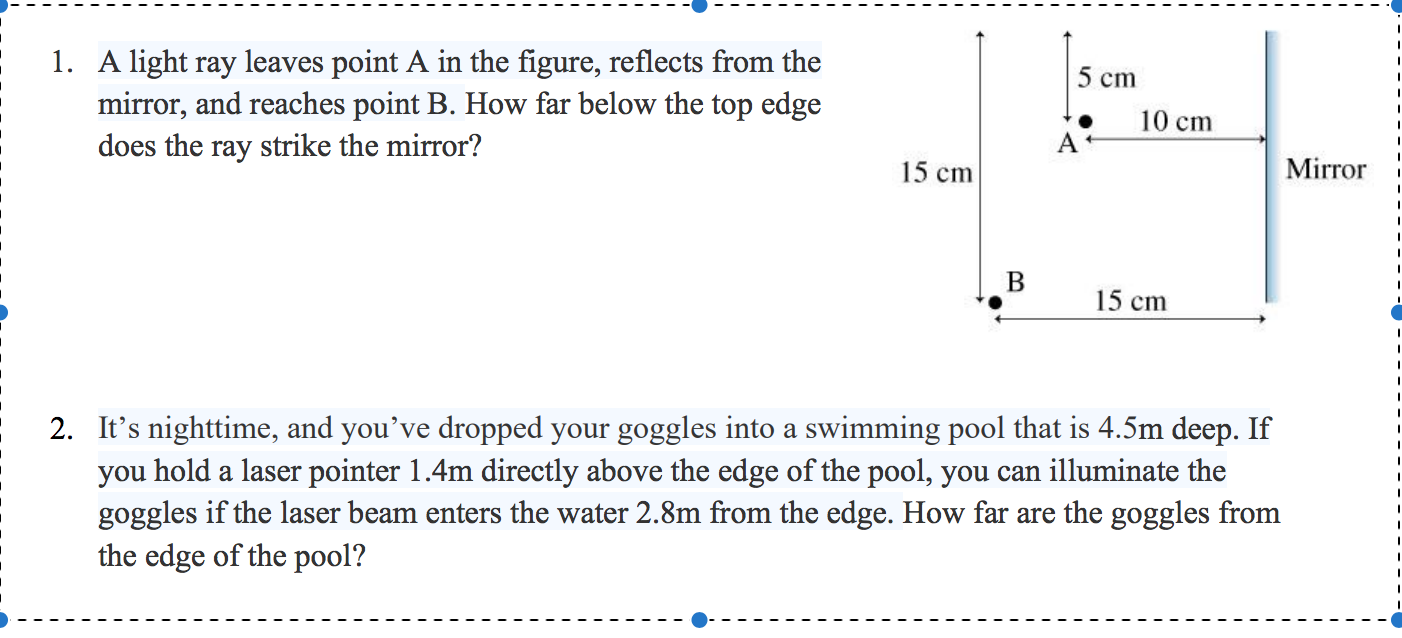 Solved 1 1 1. A light ray leaves point A in the figure Chegg