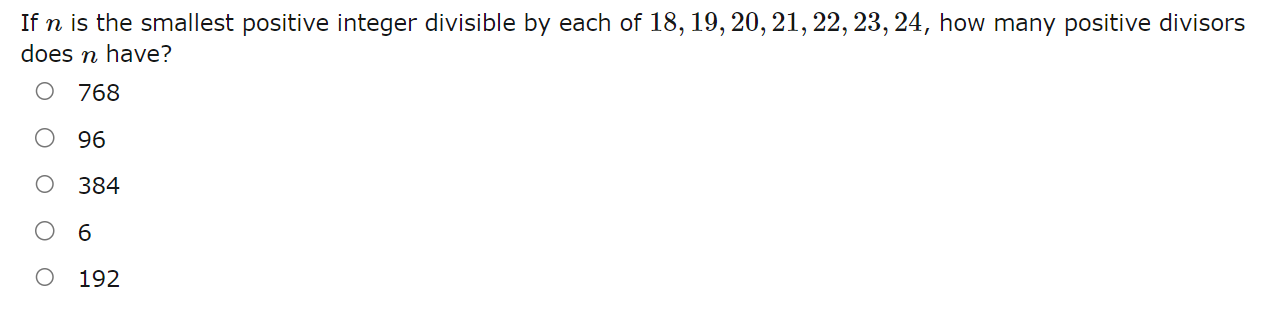 Solved If n is the smallest positive integer divisible by | Chegg.com