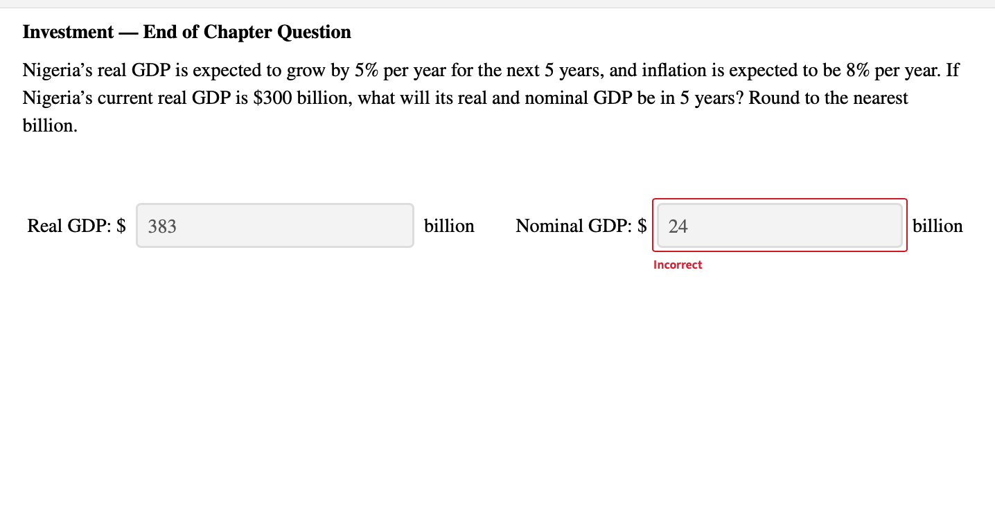 Solved] GDP Calculation If the GDP of an economy is $300 billion, the