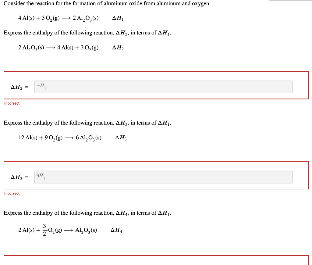 Solved Consider the reaction for the formation of aluminum