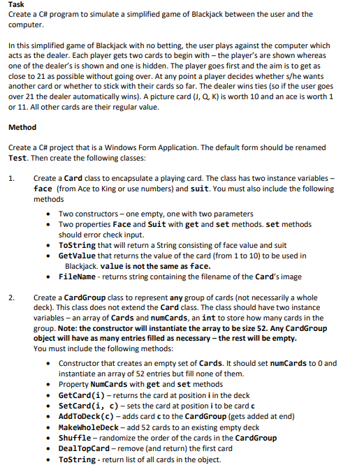Task Create a C# program to simulate a simplified | Chegg.com