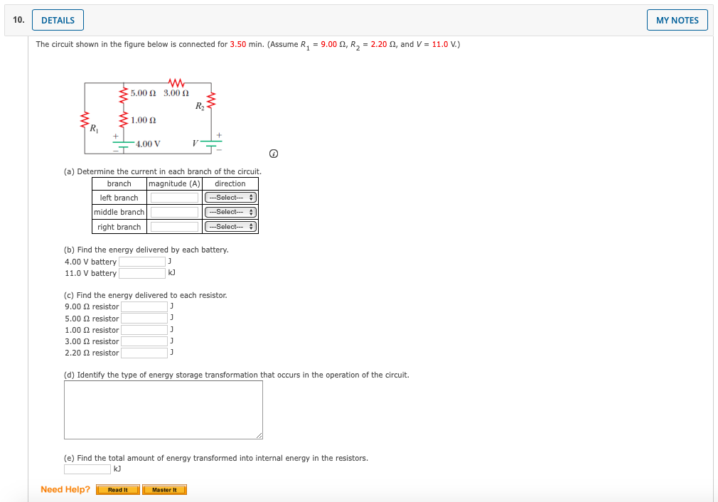 Solved 10. DETAILS MY NOTES The circuit shown in the figure | Chegg.com
