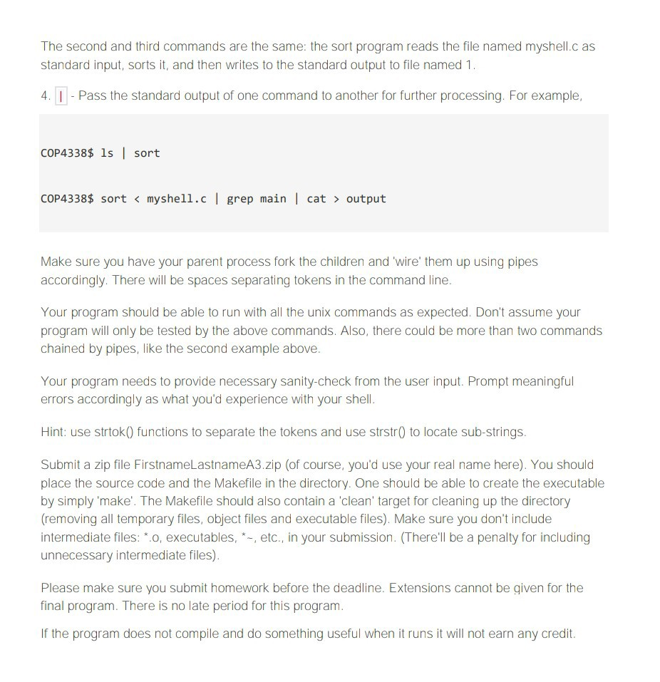 Solved Assignment #3 Unix shell with redirects and pipes The | Chegg.com