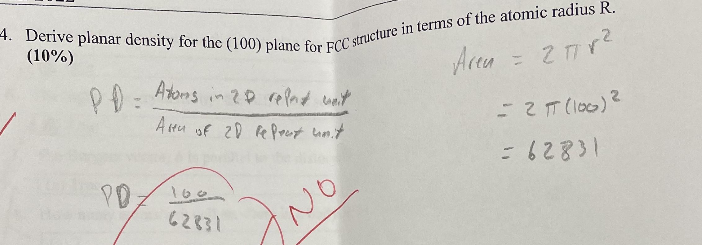 Solved 4. Derive Planar Density For The (100) Plane For FCC | Chegg.com