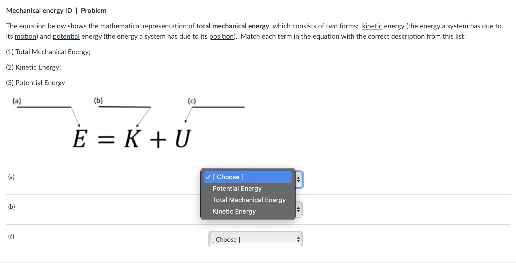 Solved Mechanical Energy ID | Problem The Equation Below | Chegg.com