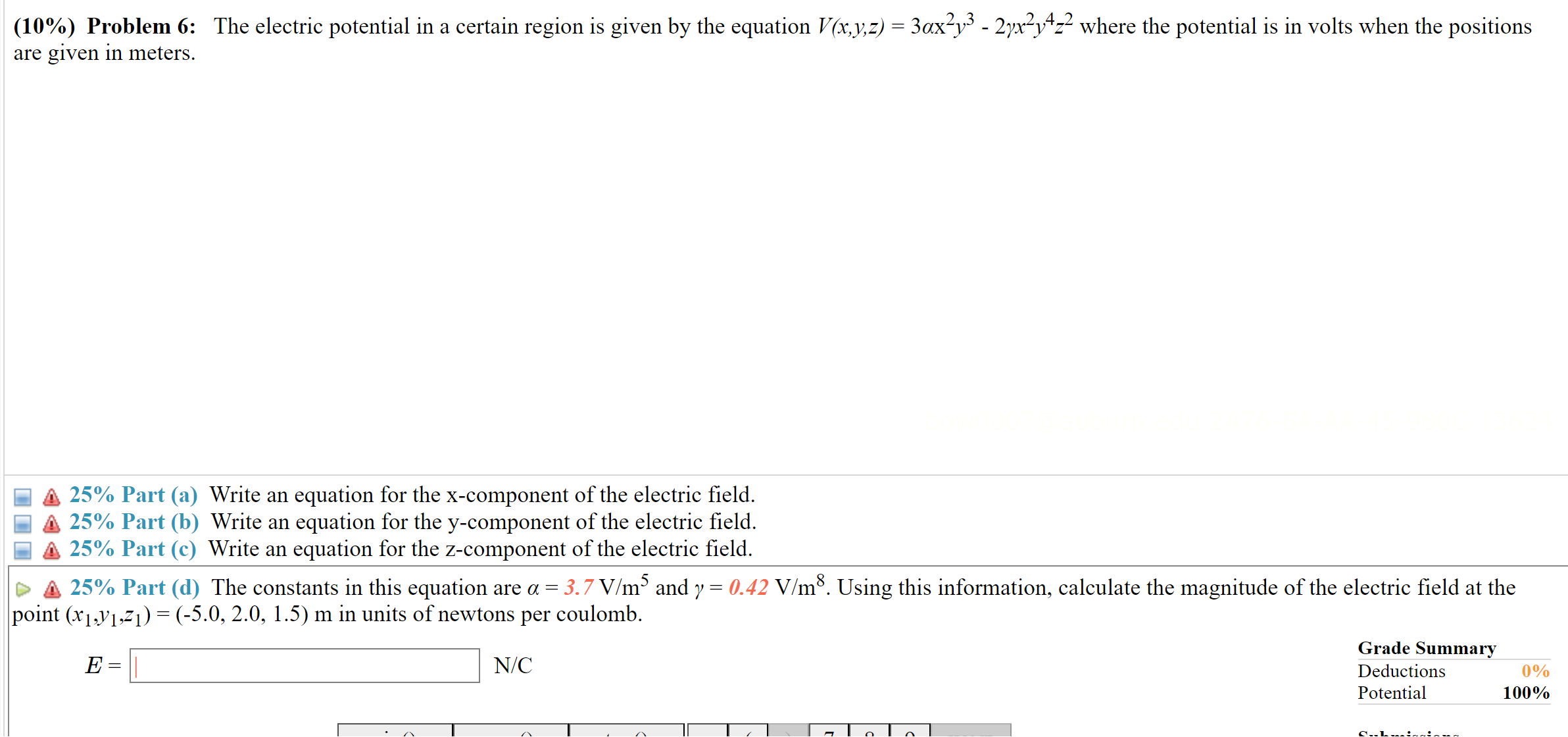 Solved (10\%) Problem 6: The Electric Potential In A Certain | Chegg.com