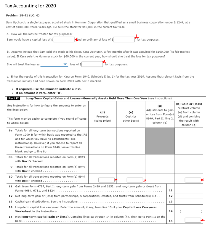 Tax Accounting For Problem 18 41 Lo 6 Sam Chegg Com