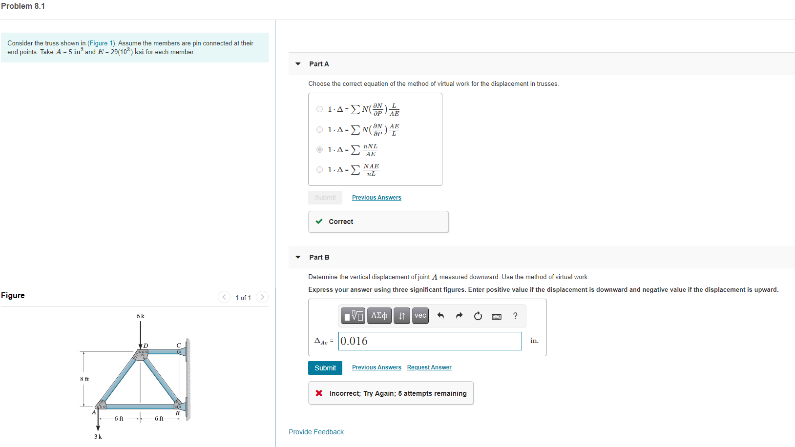 Solved Problem 8.1 Consider the truss shown in (Figure 1). | Chegg.com