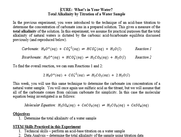 CURE: What's in Your Water? Total Alkalinity by | Chegg.com