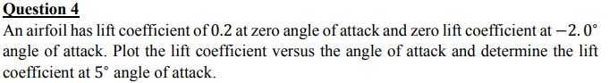 Solved Question 4 An airfoil has lift coefficient of 0.2 at | Chegg.com