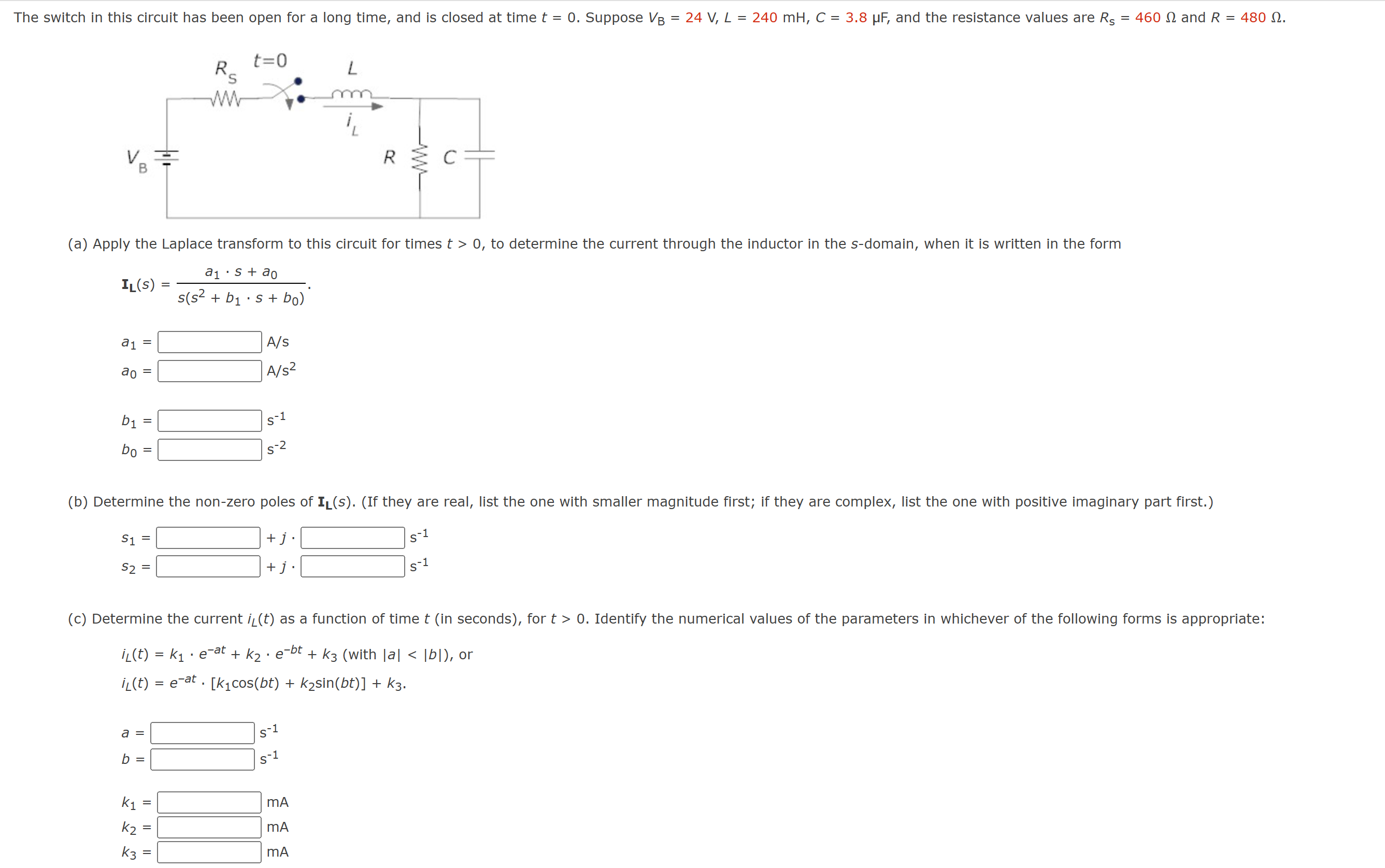 Solved (a) ﻿Apply the Laplace transform to this circuit for | Chegg.com