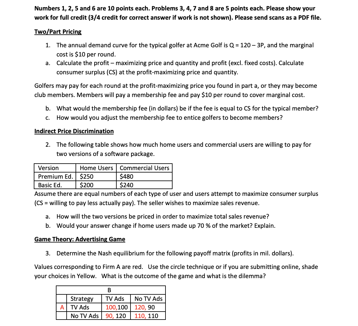 Solved Numbers 1, 2, 5 and 6 are 10 points each. Problems 3, | Chegg.com