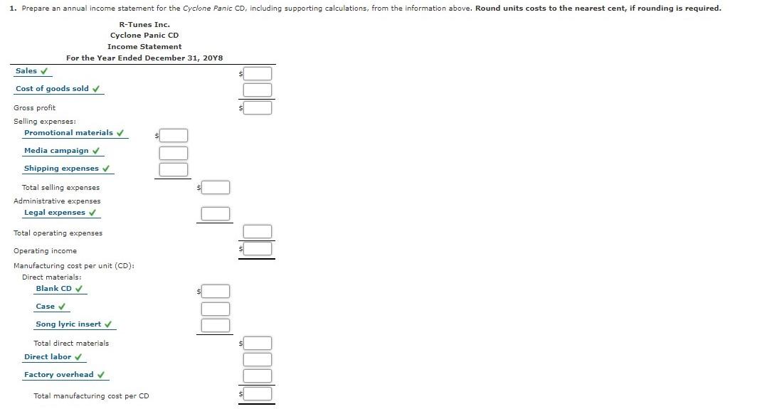 Solved Cost Flow and the Statement RTunes Inc. is in