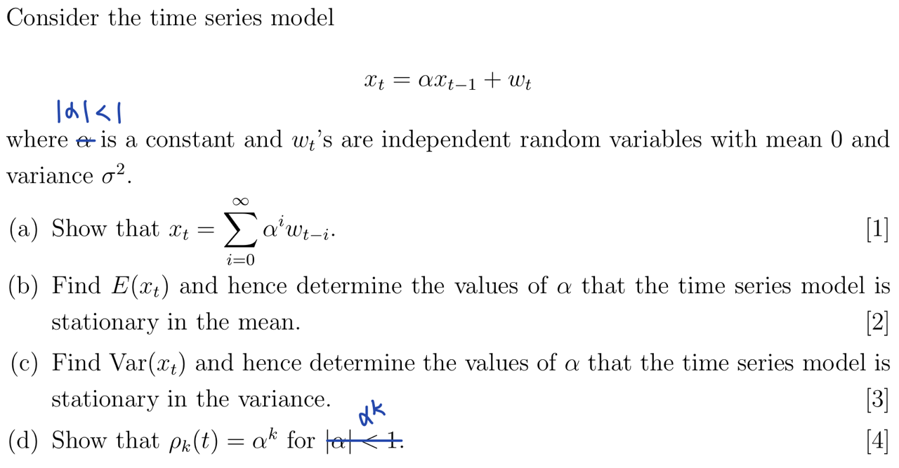 Consider the time series model ∣α∣