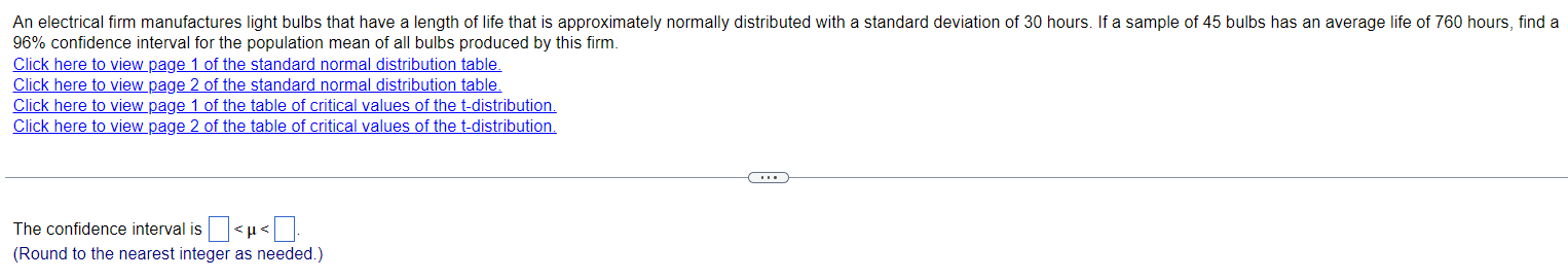 Solved 96% confidence interval for the population mean of | Chegg.com