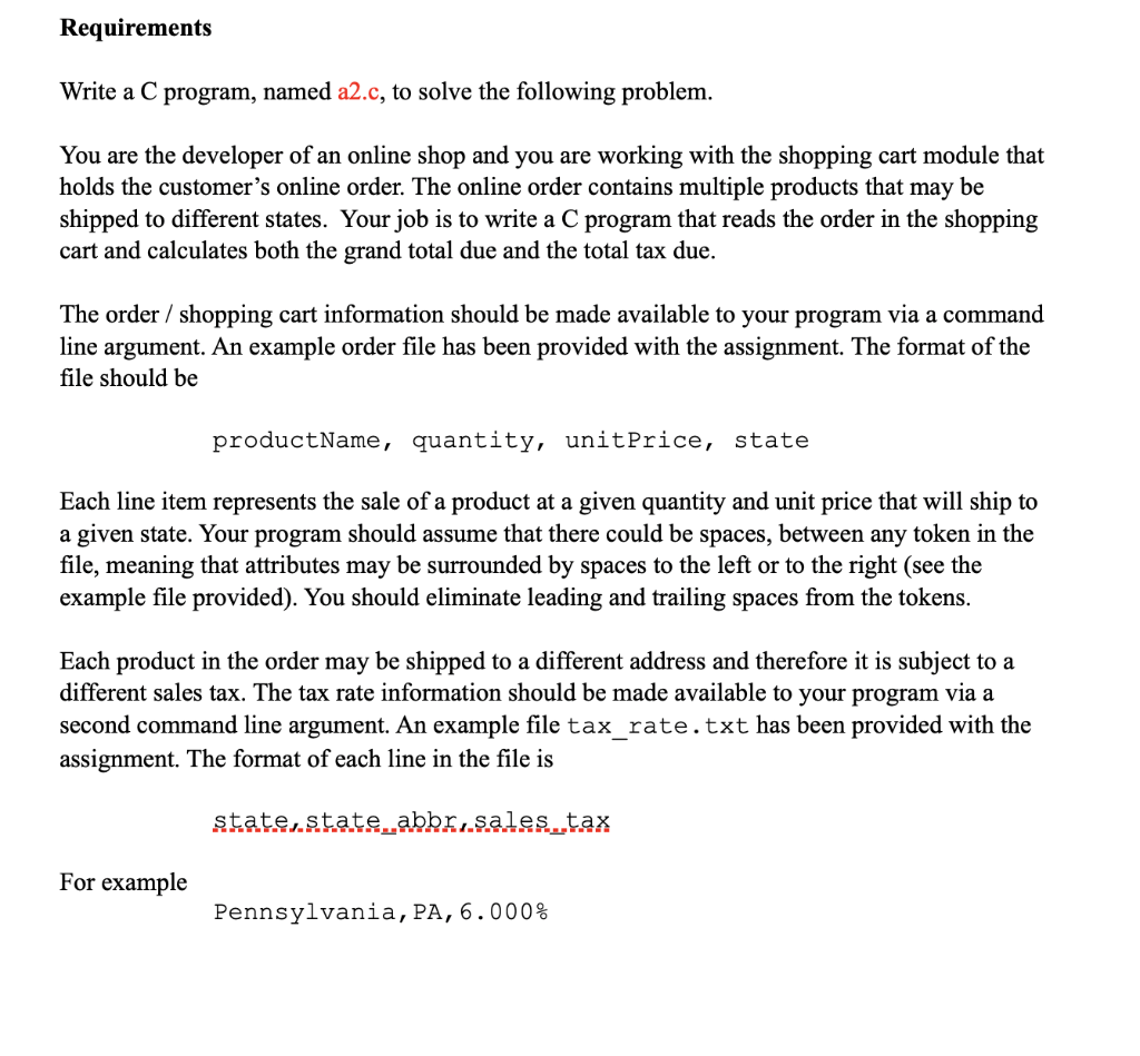 Requirements Write a C program, named a2.c, to solve | Chegg.com