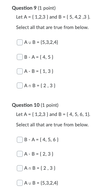 Solved Question 9 (1 Point) Let A = { 1,2,3 } And B = { 5, | Chegg.com