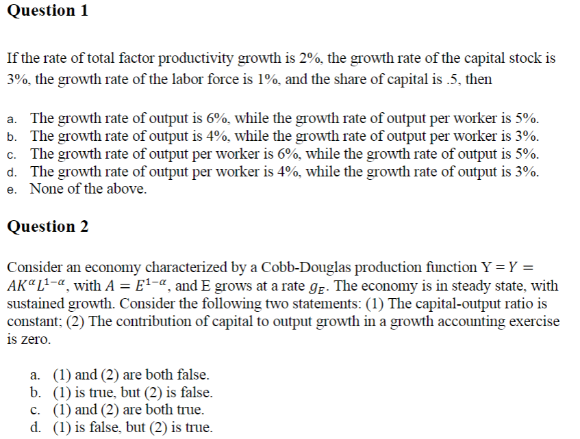 Solved If the rate of total factor productivity growth is | Chegg.com
