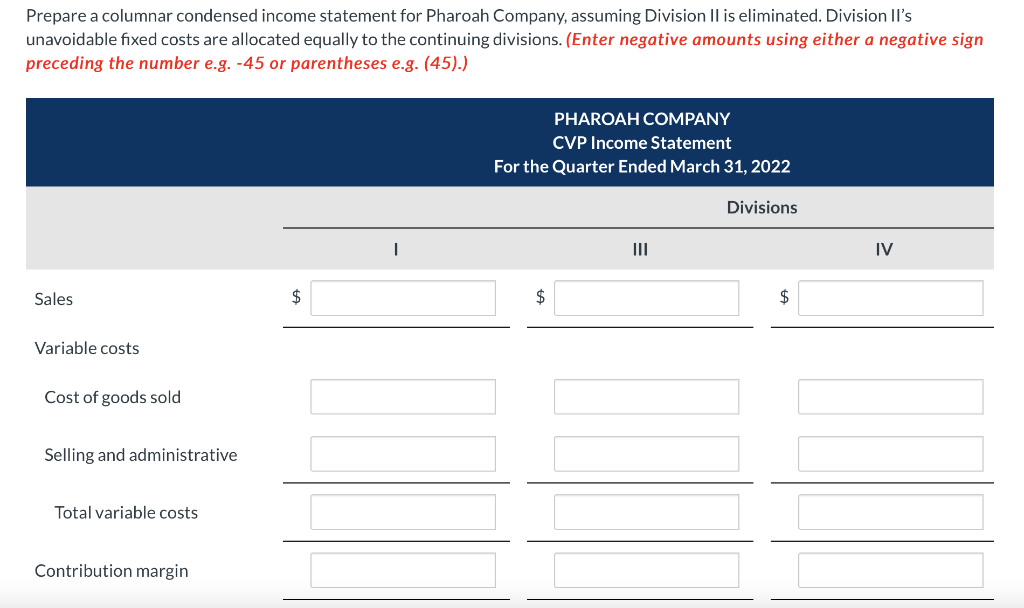 Solved Pharoah Company Has Four Operating Divisions During Chegg