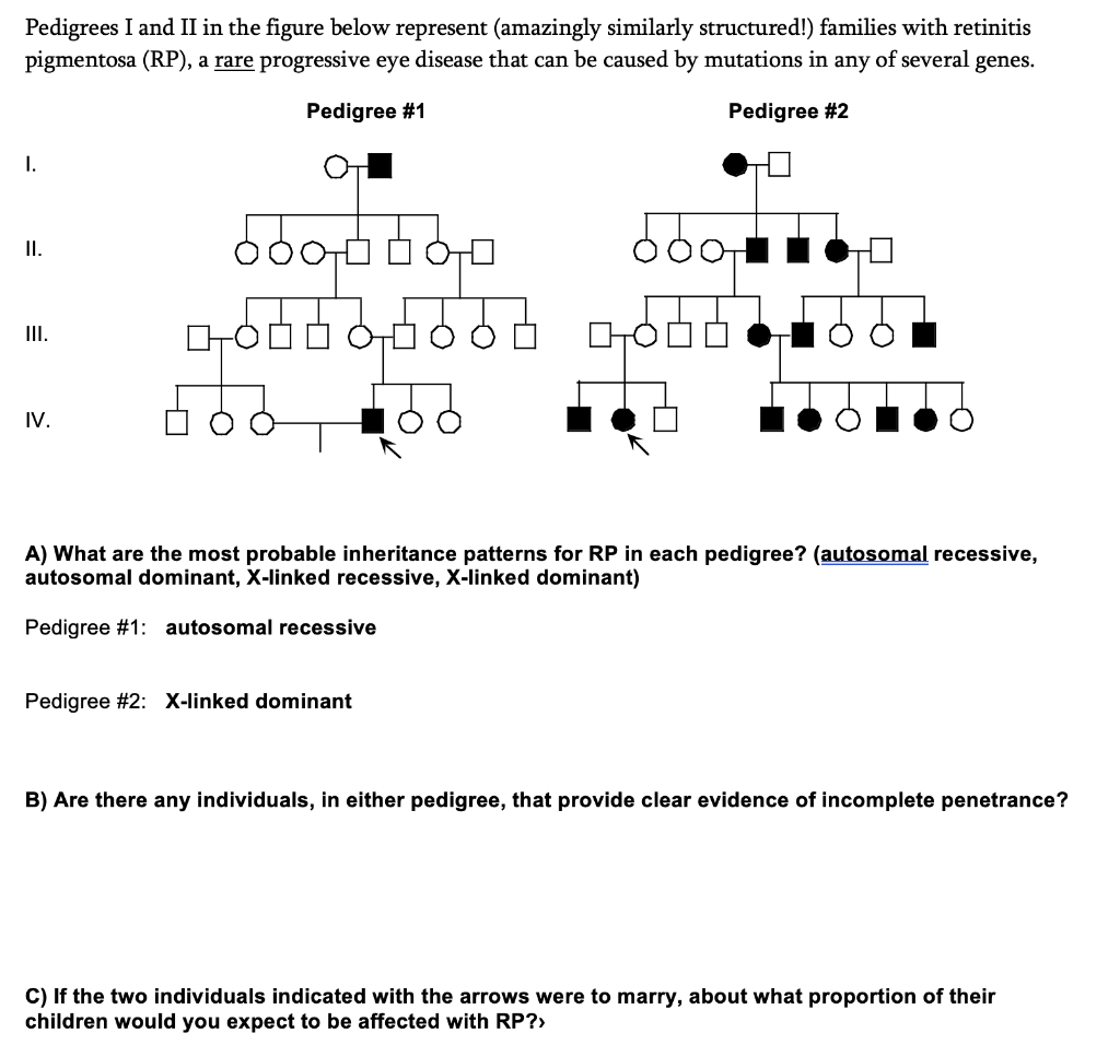 Solved Pedigrees I and II in the figure below represent | Chegg.com