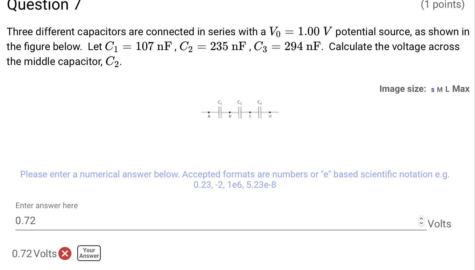 Solved Question / (1 points) Three different capacitors are | Chegg.com
