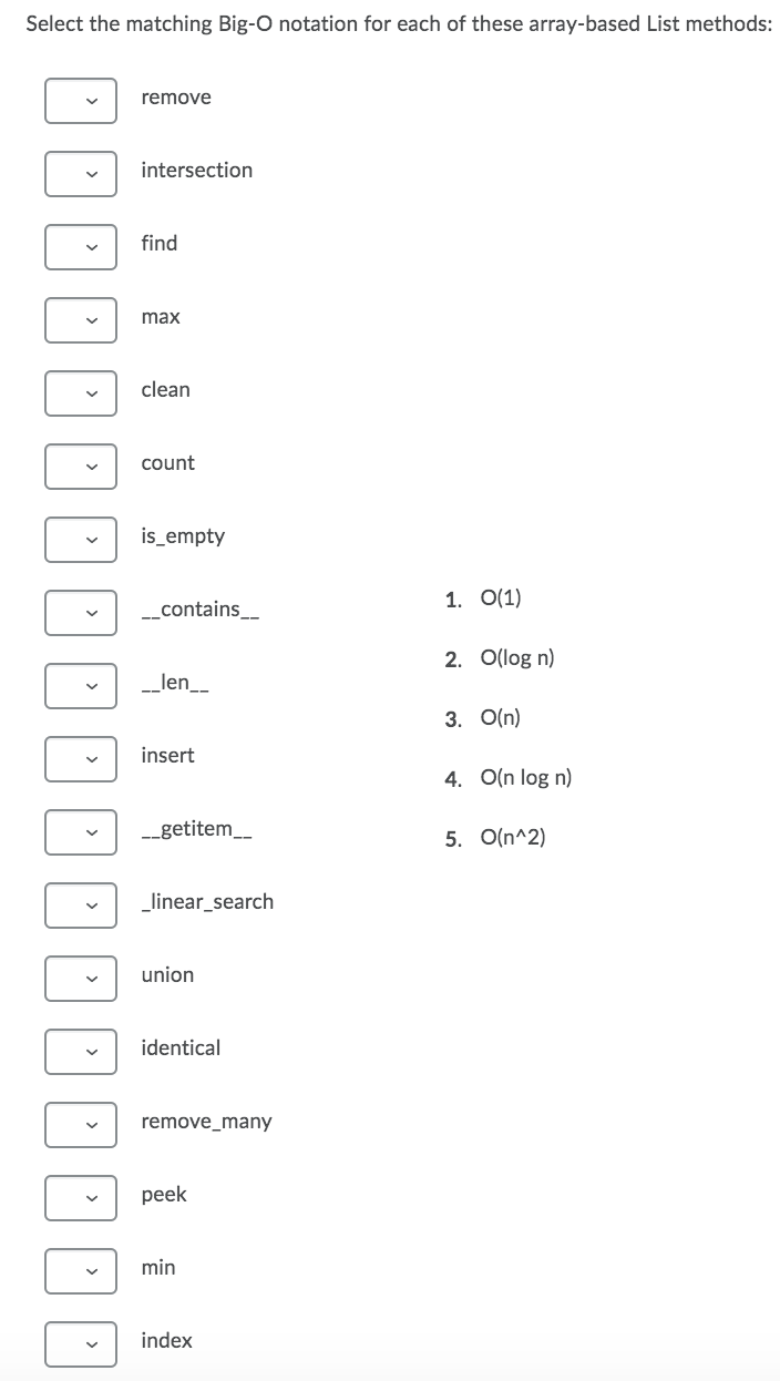 Solved Select the matching Big-O notation for each of these | Chegg.com