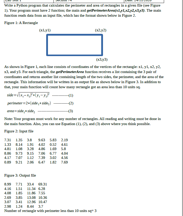 Write a Python program that calculates the perimeter | Chegg.com