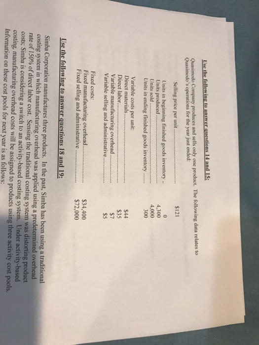 Solved Use the following to answer questions 14 and 15 | Chegg.com