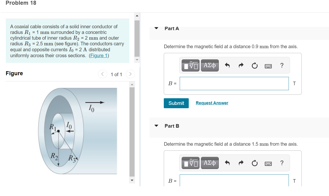 Solved Problem 18 Part A A coaxial cable consists of a solid | Chegg.com