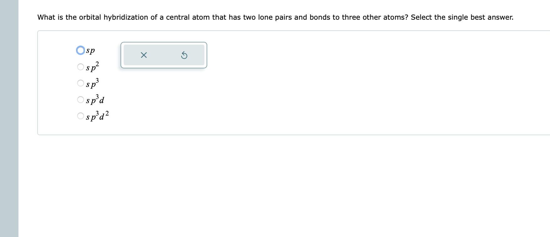 Solved What is the orbital hybridization of a central atom | Chegg.com
