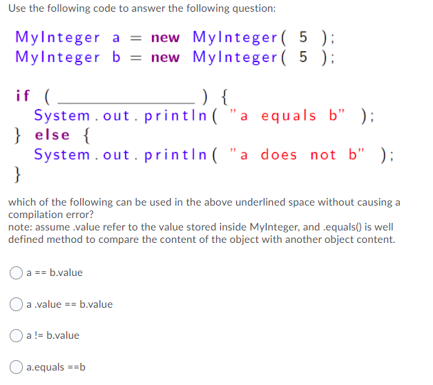 Solved The value of 'a' after executing the following code | Chegg.com