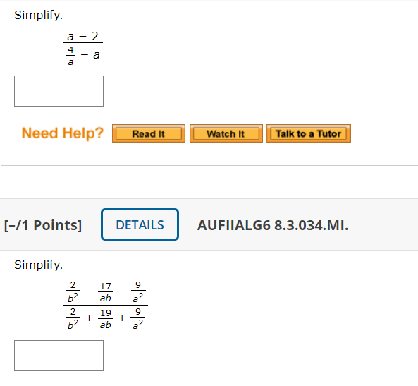 Solved Simplify. a 2 a 3 Need Help? Read It Watch It Talk to | Chegg.com
