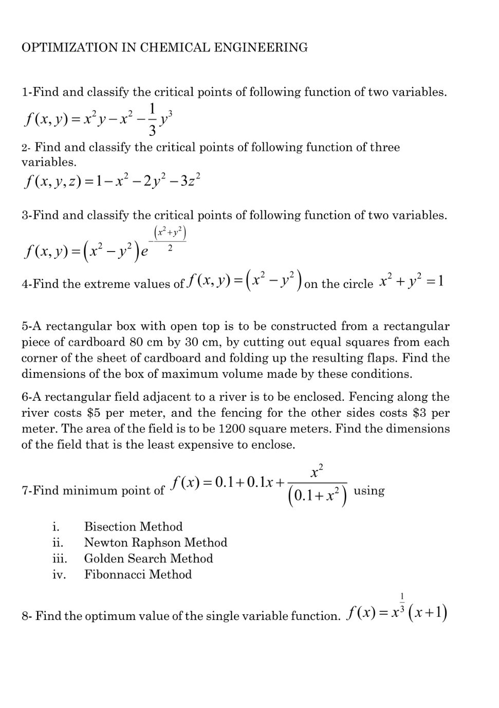 Solved OPTIMIZATION IN CHEMICAL ENGINEERING 1-Find And | Chegg.com