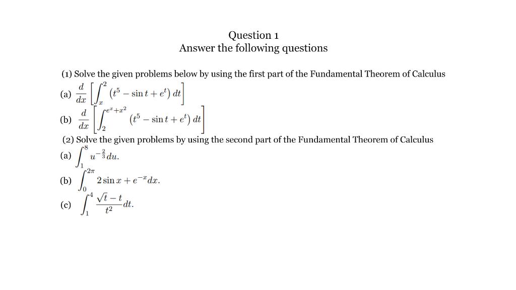 Solved Question 1 Answer The Following Questions (1) Solve | Chegg.com