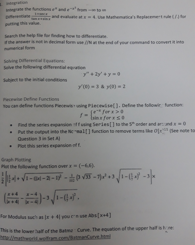 Solved 1. Integration Integrate the functions ex and e from | Chegg.com