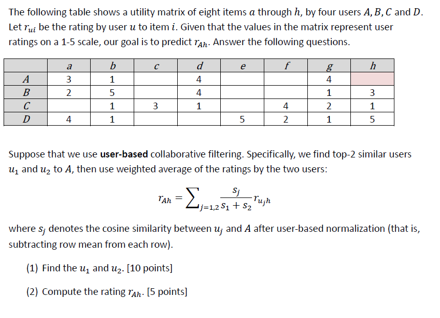 The following table shows a utility matrix of eight