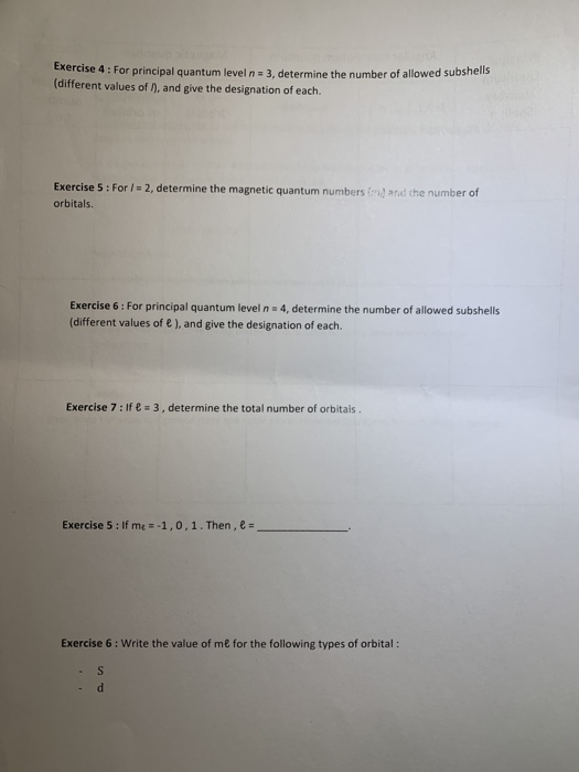 Solved Exercise 4 : For principal quantum level n 3, | Chegg.com