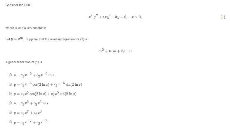 Solved Consider the ODE 22 )"+azy' +by=0, 1 0, where a and b | Chegg.com