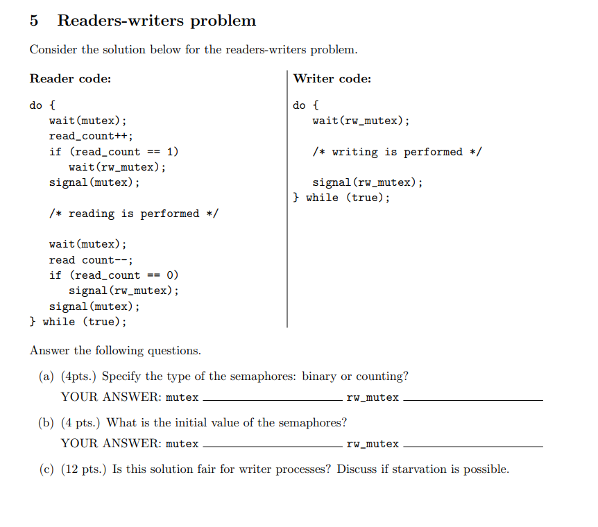 Solved Consider the solution below for the readers-writers | Chegg.com