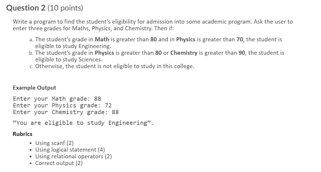 Solved Question 2 (10 points) Write a program to find the | Chegg.com