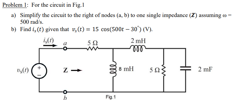 Solved Problem 1: For the circuit in Fig.1 a) Simplify the | Chegg.com