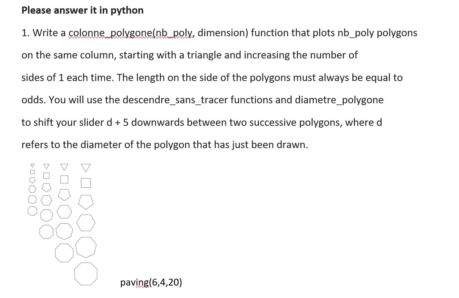 Solved Please answer it in python 1. Write a colonne | Chegg.com