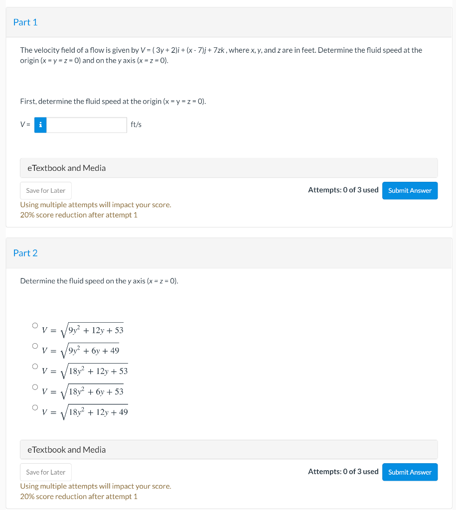 Solved Part 1 The velocity field of a flow is given by V= | Chegg.com