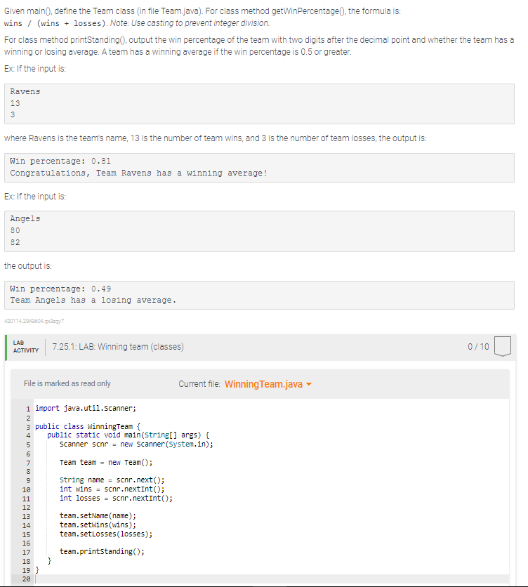 Solved Given main(), define the Team class (in file | Chegg.com