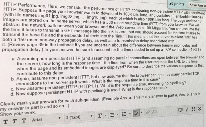 Solved HTTP Performance. Here, we consider the performance | Chegg.com