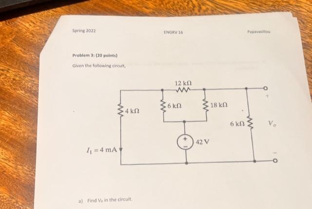 Solved Problem 3: ( 20 Points) Given The Following Circuit, | Chegg.com