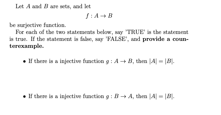 Solved Let A and B are sets, and let f: A + B be surjective | Chegg.com