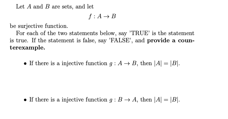 Solved Let A And B Are Sets, And Let F: A + B Be Surjective | Chegg.com