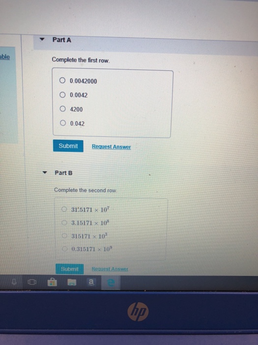 Part A able Complete the first row O 0.0042000 O | Chegg.com