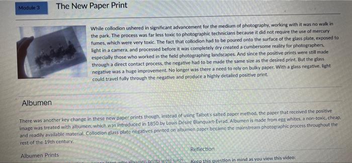Solved Module 3 The New Paper Print While collodion ushered | Chegg.com
